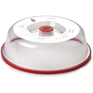 Cloche Alimentaire pour Micro-ondes,Cloche Couvre Plat 26,2 x 26,2 x 7,6,Couleur Rouge et Transparent,Made in Italy - Neuf