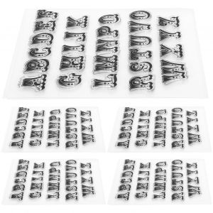 Lot de 5 tampons transparents en caoutchouc TPR pour scrapbooking, journal intime, majuscules, alphabet, outil en caoutchouc transparent T1771 - Neuf