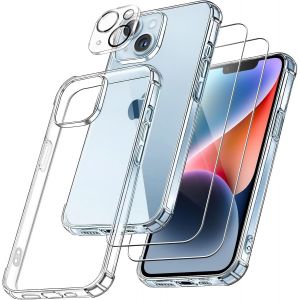 Ayu-4 En 1 Coque Pour Iphone 14 Avec 2 Verre Trempé Et 1 Caméra Protecteur, [Coussin D'air Intégré] Antichoc Antirayures Bumper Protection Housse Pour Iphone 14 6.1"", Transparent - Neuf