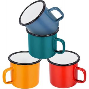 Eryi-Lot De 4 Tasses En Émail : 350 Ml Tasse En Étain Réutilisable Ensemble De Tasses En Émail Porcelaine De Camping Tasses À Thé Pour Camping, Bureau, Fête, Maison (Rouge + Bleu + Vert + Jaune) - Neuf