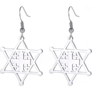 Kal-Boucles D'oreilles Pendantes En Acier Inoxydable Avec Inscription Hébraïque Hébraïque Et Diamant Bleu - Neuf
