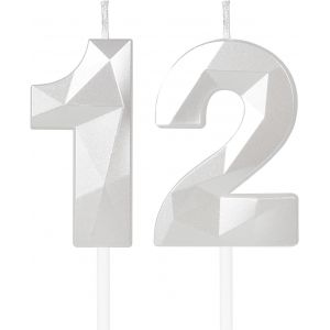 Sansh-Blanc Bougies D'anniversaire En Forme De Chiffre 12, 3d Bougies Blanc Décoration De Gâteau,Décoration De Gâteau Pour Fête D'anniversaire, Mariage,Bougie D'anniversaire Pour Gâteau - Neuf