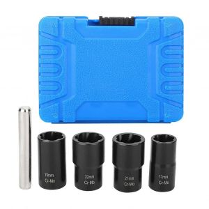 5Pcs Twist Socket Set Serrure Roue Écrou Boulon Goujon Extracteur Extracteurs 17mm 19mm 21mm 22mm Douille - Neuf