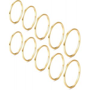 Kahfl-10 Pcs Acier Inoxydable Anneaux Empilables Pour Femme Fille 1mm Anneau D'articulation Midi Bague Coupe Confort - Neuf