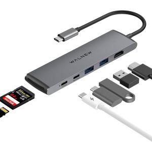 Hub USB-C 7 en 1 avec HDMI 4K, PD 100 W, Port de données 5 Gbit/s (1 USB C et 2 USB 3.0), Lecteur SD/TF, Adaptateur multiport Thunderbolt 4 Dock pour Mac, MacBook Pro Air, Thinkpad, Chromebook - Neuf