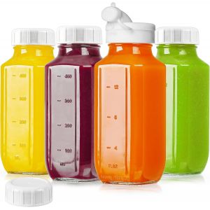 Tianyi-Lot De 4 Bouteilles Carr&eacute;es En Verre Transparent Avec Couvercles Herm&eacute;tiques - 500 Ml - R&eacute;utilisables - Pour Le Stockage Du Lait, Du Jus, Du Miel, De L'eau - Neuf