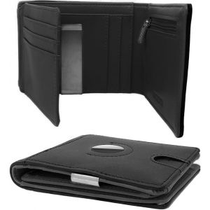 Senior-, Airtag Portefeuille Fin En Cuir V&eacute;ritable Avec Blocage Rfid &iquest; Porte-Cartes Intelligent &Agrave; Trois Volets, Porte-Cartes De Cr&eacute;dit, Pince &Agrave; Billets, &Eacute;tiquette Apple Air Tag, Avec Poche Pour[L1581] - Neuf