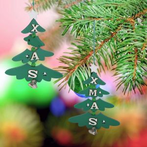 Hjlian Decoration De Noel A Suspendre En Forme D'arbre Avec Clochette (Vert) - Neuf