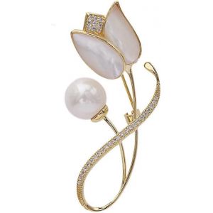 Coquille Tulipe Fleur Broche Broche Pour Les Femmes Filles Mode Cristal D&eacute;licat Perle Strass Broches &Eacute;pinglettes Robe &Eacute;l&eacute;gante Accessoires - Neuf