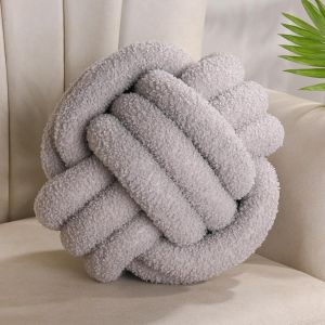 ERYI-Coussin Noeud Gris, Coussin Rond Balle Decoration Chambre, Coussin Deco Salon Aesthetic, Coussin Canape Decoration Sherpa, Coussin Decoratif Lit Enfant, 22Cm - Neuf