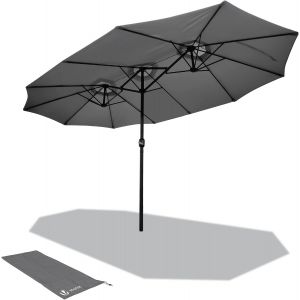 Parasol De Jardin Double Aluminium 270 X 460cm Avec Manivelle Toile 180 Gr/M2 Protection Solaire Hauteur 2m50 Résistant À L'eau Housse De Protection Inclus Gris - Neuf