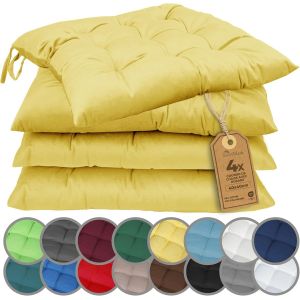 Ksfal-Lot De 4 Galettes De Chaises Avec Rubans 40x40 Cm¿Coussin De Chaise Épais Pour Intérieur&jardin¿Couleur Jaune - Neuf