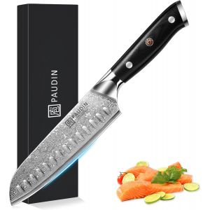 Couteau Santoku Damas 17 Cm,Couteau De Chef Ultra Tranchant 67 Couches En Acier Damas Avec Âme Japonaise Vg10,Couteau De Cuisine Professionnel Avec Manche Ergonomique G10 - Neuf