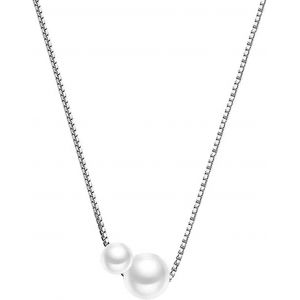 Ras De Cou Bijoux Femme Collier De Perles Collier Perle En Argent Sterling 925 Pendentif Femme Collier Perle Collier Avec Perle Blanche Argent Deux Perle Pour Femmes Et Filles - Neuf