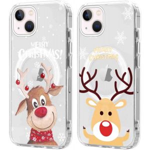 SJZG-2 Pi&egrave;ces No&euml;l Coque Magn&eacute;tique Pour Iphone 13 Mini 5,4'', Etui En Motif Dessin Cadeau De No&euml;l Compatible Avec Magsafe, Housse Christmas Silicone Tpu Bumper Cover Pour Iphone 13 Mini, Cerf 04 - Neuf