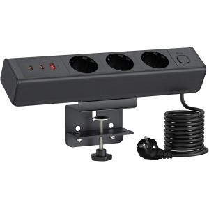 Multiprise de bureau, avec 3 ports USB (65 W) et 3 prises, c&acirc;ble de 1,8 m, protection contre les surcharges, prise de bureau pour la maison et le bureau, noire - Neuf