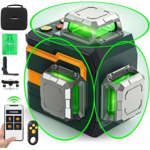 ChenQuanSarl-Niveau Laser Vert, Télécommande Sans Fil Bluetooth Par Application, Niveau Laser Auto-Nivelant Avec Outil De Niveau Laser À Lignes Transversales 3 X 360°, Ligne Horizontale/Verticale, Av - Neuf