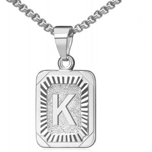 Kal-Collier Lettre Pendentif Nom Initiale Alphabet Lettre A-Z,Collier Carré En Acier Inoxydable Avec Chaîne D'oreille De Blé 56 Cm Pour Femme Et Homme,Couleurs Disponibles En Argent Et Doré - Neuf