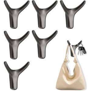 Lot De 6 Crochets Muraux Doubles En M&eacute;tal Noir Clair - Pour Garde-Robe,Cuisine,Salle De Bain,Chambre D'enfant - Neuf