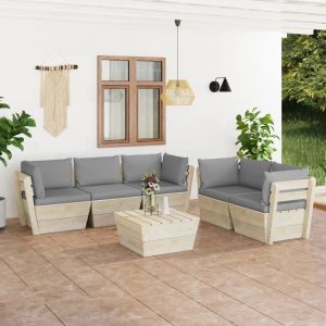 Prolenta Premium - Salon De Jardin Palette 6 Pcs Avec Coussins Bois D'&eacute;pic&eacute;a - Neuf