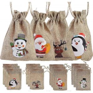 12 No&euml;l De Jute Toile De Jute Des Sacs-Cadeaux Sacs Avec Cordon De Serrage Petits Sacs De Bonbons Pour No&euml;l Faveurs - Neuf