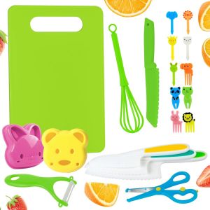 Oayew-20 Pi&egrave;ces Couteau Enfant - Pour Couper Et Cuire Des Fruits Ou L&eacute;gumes, Couteau Montessori, Couteaux En Plastique, &Eacute;plucheur En Y Planche &Agrave; D&eacute;couper, Fourchette &Agrave; Fruits Pour Animaux - Neuf