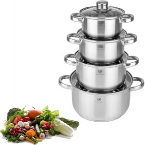 Subzonal-Lot De 4 Casseroles Induction Inox - Avec Couvercle Verre - Sans Rev&ecirc;tement - Compatibles Cuisini&egrave;re, Gaz, &Eacute;lectrique - Graduation Int&eacute;gr&eacute;e - Set Casserole Tout Feux Cuisine - Neuf