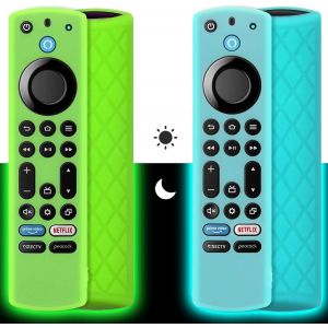 Silicone Boîtier De Télécommande (2Pcs) Pour Firestick 4K Max/Insignia/Pioneer/Omni Alexa Voice Remote Enhanced Avec Lanière (Vert + Turquoise Les Deux Brillent) - Neuf