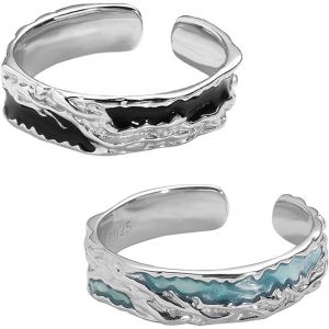 Kahfl-Bagues De Couple,Bagues En Argent 925,L'ouverture Est R&eacute;glable,Bague De Style Gothique,Convient Aussi Bien Aux Hommes Qu'aux Femmes,Noir Et Bleu,2 Pi&egrave;ces - Neuf