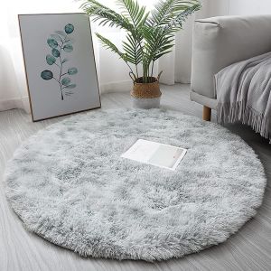 Sjzg-Tapis Rond Salon Moderne Descente De Lit Chambre Grande Tapis Antid&eacute;rapant Pour Maison Salon Chambre Enfant (Blanc Gris, 80cm) - Neuf