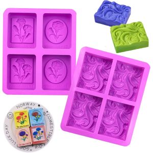 Kal-2 Pièces 4 Cavité Moules À Savon En Silicone,Moules Savon Silicone, Moule À Savon Carré,Rectangulaire Moules À Savon En Silicone,Réutilisables,Pour Faire De Savons,Cupcakes,Chocolat - Neuf