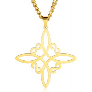 Kal-Temaer Collier Noeud Celtique En Acier Inoxydable - Pendentif Lune Triquetra Pentagramme Irlandais Gothique Wicca - Amulette Bijoux Pour Femmes - Neuf