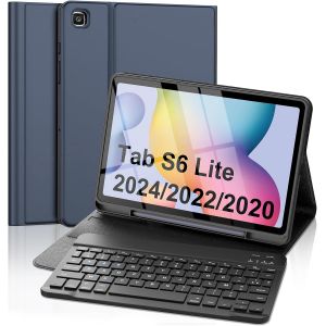 Clavier pour Samsung Galaxy Tab S6 Lite 10.4'' 2024/2022/2020, AZERTY Français Clavier Détachable sans Fil Bluetooth pour Galaxy Tab S6 Lite, Bleu Foncé - Neuf