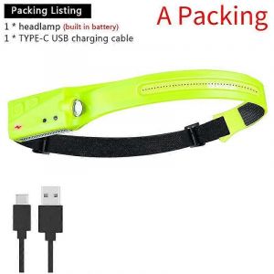 Lampe Frontale À Induction Led 18650, Alimentée Par Batterie Intégrée, Rechargeable Par Usb, Idéale Pour Le Camping Et La Pêche En Plein Air-Pièce - Neuf