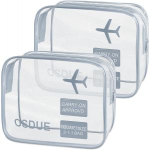 MAA-Trousse de Toilette Transparente, 2 Pièces Kit Voyage Avion, PVC Étanche Trousse de Toilette Voyage pour Homme et Femme, Sac de Rangment pour Voyage Avion Transparente Maquillage, Gris - Neuf
