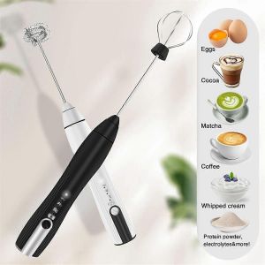 Mousseur à lait rechargeable à main avec 3 vitesses,noir - Neuf