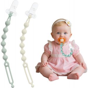 Attache T&eacute;tine En Silicone-Jouets Pour B&eacute;b&eacute;-Lot De 2 Attaches-Accessoires Pour Poussettes,Chaises Hautes,Berceaux,Lits B&eacute;b&eacute;,Si&egrave;ges Auto,Couffins (Beige/Vert) - Neuf