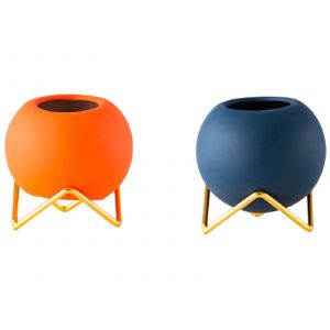 Pots De Fleurs Sph&eacute;riques En C&eacute;ramique Avec Support En M&eacute;tal - Lot De 2 - Neuf