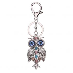 Hibou Mignon Strass Pendentif Mousqueton Alliage Sac Porte-Cl&eacute;s Porte-Cl&eacute;s Porte-Cl&eacute;s (Argent) - Neuf