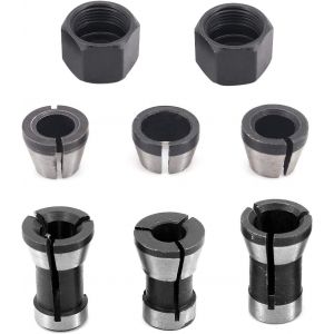 Lot de 6 mandrins de serrage en acier au carbone pour le travail du bois-Adaptateur de serrage pour machine de découpage de gravure,6 mm,6,35 mm,8 mm,2 écrous - Neuf