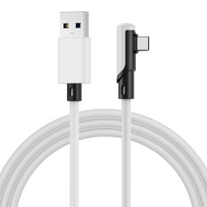 THEF-Câble VR Link USB vers USB-C pour Meta Quest 3S / 3/2 / Pro, Pico 4 Ultra / 4 et PC/Steam VR Câble Type-C 90 Degrés pour Casque VR Gaming - Câble Charge de 5m - Blanc - Neuf