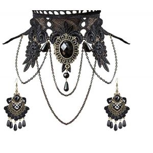 Ensemble Collier Et Mitaines En Dentelle Noire, Boucles D'oreilles Pendantes Et Gants Longs Pour Femme, Bijoux Fantaisie Pour Halloween, Steampunk, Mariage, Mascarade - Neuf