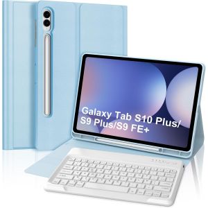 Clavier pour Samsung Galaxy Tab S10 Plus/S9 Plus/S9 FE Plus 12.4'', Coque Clavier Fran&ccedil;ais AZERTY D&eacute;tachable Bluetooth pour Samsung Galaxy Tab S10+/S9FE+/S9+, Bleu - Neuf