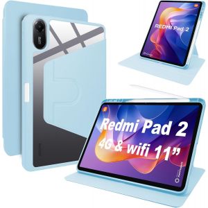 Case Pour Xiaomi Redmi Pad 2 11"" Coque Avec Emplacement Pour Stylo & Support Rotatif,Cuir Pu + Acrylique Transparent - Neuf