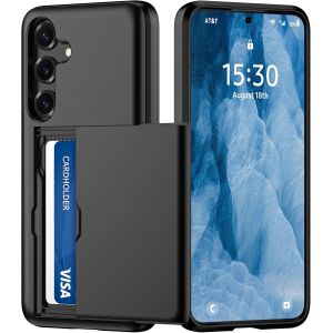 JGD-Coque pour Samsung Galaxy A16 & A17 avec Porte Carte, Silicone TPU &Eacute;tui de t&eacute;l&eacute;phone, Antichoc Housse de Protection Bumper Cover Anti-Rayures Case Coque Portefeuille Fente Cach&eacute;e Coulissante, Noi - Neuf