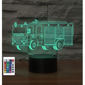 Lampe De Chevet 3d En Forme De Camion De Pompiers Avec T&eacute;l&eacute;commande 16 Couleurs Illusion De Veilleuse En Acrylique Led Pour Chambre D'enfant D&eacute;coration De Bureau Cadeau D'anniversaire - Neuf