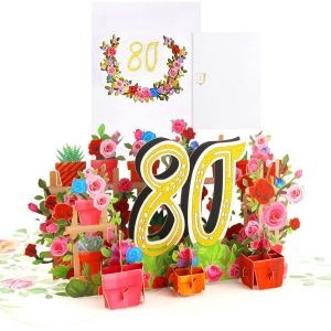 Carte Anniversaire 80 Ans Carte d'anniversaire Pop up Carte 3D Avec Enveloppe, 3D Cartes Cadeaux Anniversaire pour fille, garçon, amis, romance - Neuf