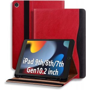 NAERYUT-Coque Pour Ipad 9Ème/8Ème/7Ème Génération,Modèle 2021/2020/2019 Tablette Housse De Protection Étui Pencil Holder Support Multi Angles Avec Auto Schlaf/Aufwach En Cuir Pu Pour Ipad 10.2"" Rouge - Neuf