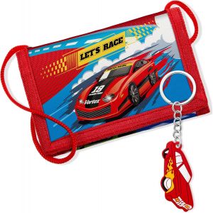 NSIECD-Porte-Monnaie pour Enfant Garçon Fille Portefeuille en Nylon avec Porte-Clés Pochette Tour de Cou de Voyage Portefeuille à Trois Volets Cadeau d'anniversaire pour Fille Garçon (Course) - Neuf