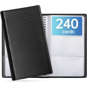 Porte-cartes de visite en cuir synth&eacute;tique pour cartes de visite, pour homme et femme, peut contenir jusqu'&agrave; 240 cartes de visite, noir - Neuf